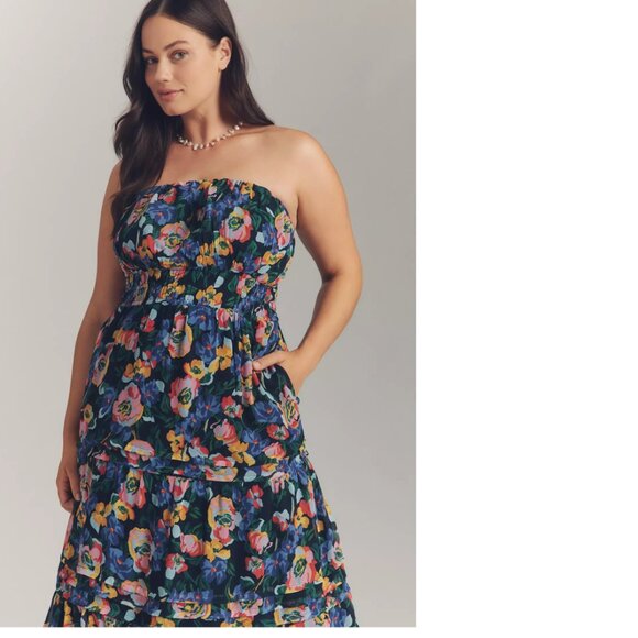 Anthropologie The Somerset Strapless Maxi Dress 1x blue floral nwt NEW - Picture 3 of 6